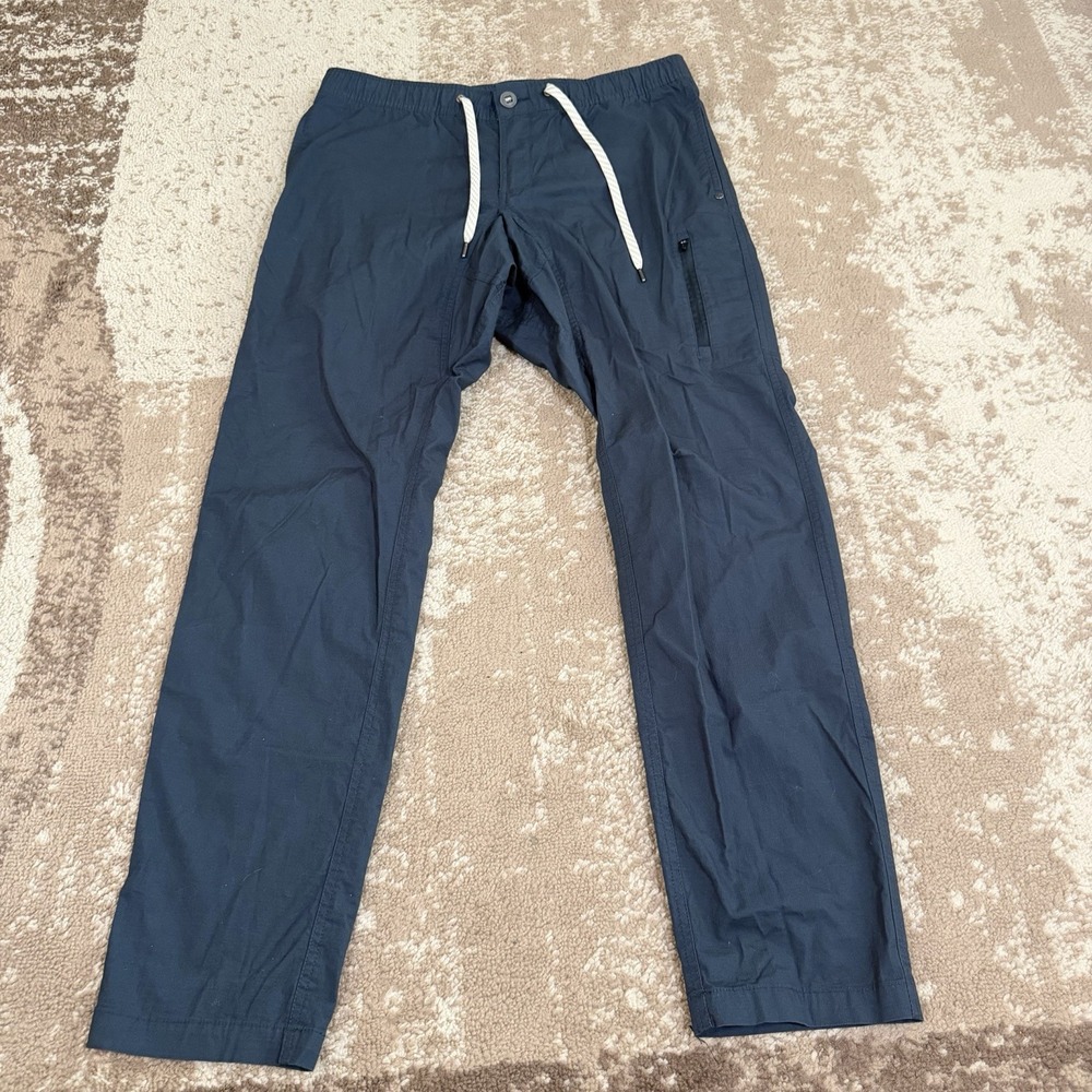 Vuori Ripstop Climber Pants Mens Blue Large Organic Cotton Drawstring Zip Pocket